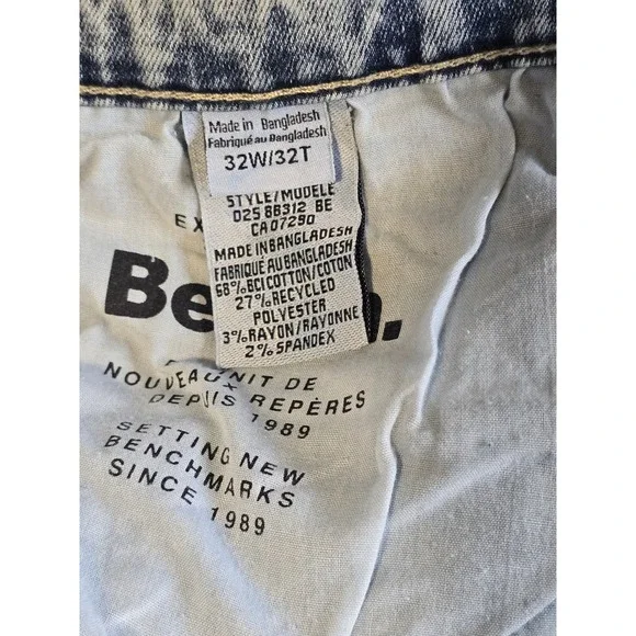 🆕️ NWT - Bench Mens Slim Fit Denim Shorts Blue Acid Wash Stretch Size 32 NWT - Picture 16 of 16